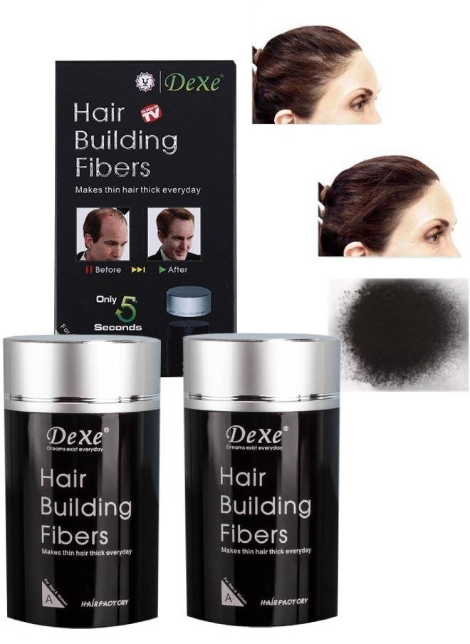Dexe 2pcs Hair Building Fibers Instantly Conceal Hair Loss Natural Thickening Fibers Fast and Quick Fiber Powder Hair Shadow Powder Hair Root Concealer Black 01  - Image 1