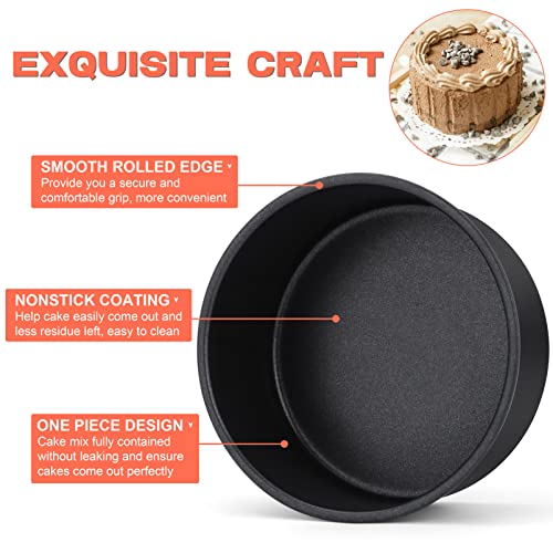 TeamFar Cake Pan, 6’’ x 2.75’’ Coated Birthday Wedding Cake Pan Round Baking Pans, with Stainless Steel Core & Non-stick Coating, Toxic Free, Oven Safe & Anti-melt, Deep Straight Side – Set of 2 - Image 4