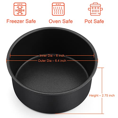 TeamFar Cake Pan, 6’’ x 2.75’’ Coated Birthday Wedding Cake Pan Round Baking Pans, with Stainless Steel Core & Non-stick Coating, Toxic Free, Oven Safe & Anti-melt, Deep Straight Side – Set of 2 - Image 2