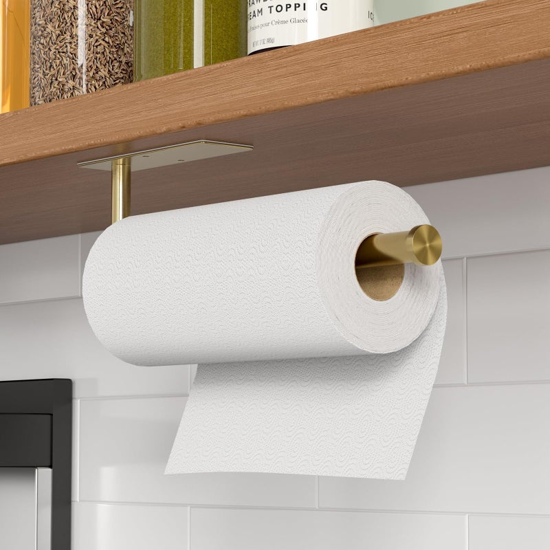 CHIKESI Paper Towel Holder Under Cabinet, Self-Adhesive,No Drilling, Stainless Steel, Wall-Mounted for Kitchen and Bathroom, Easy Install, Durable, Space-Saving, Ideal for Home, RV (Gold, 1 Pack) - Image 2