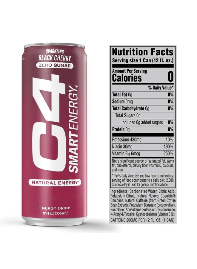 CELLUCOR C4 Smart Energy Drink - Sugar Free Performance Fuel & Nootropic Brain Booster, Coffee Substitute or Alternative | Black Cherry 12 Oz - 12 Pack - Image 3