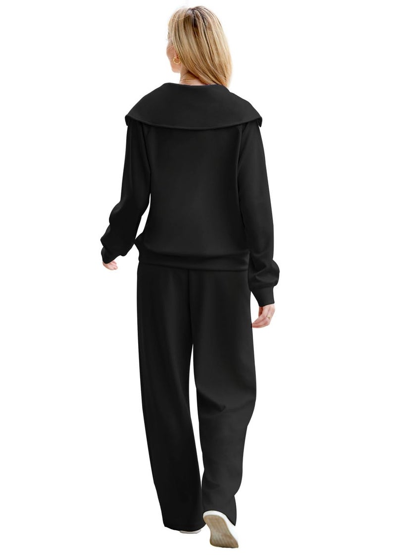 XIEERDUO Travel Outfits For Women Black Two Piece Set 2025 Fall Winter Outfits Black S - Image 4