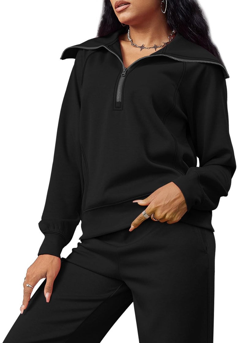 XIEERDUO Travel Outfits For Women Black Two Piece Set 2025 Fall Winter Outfits Black S - Image 5