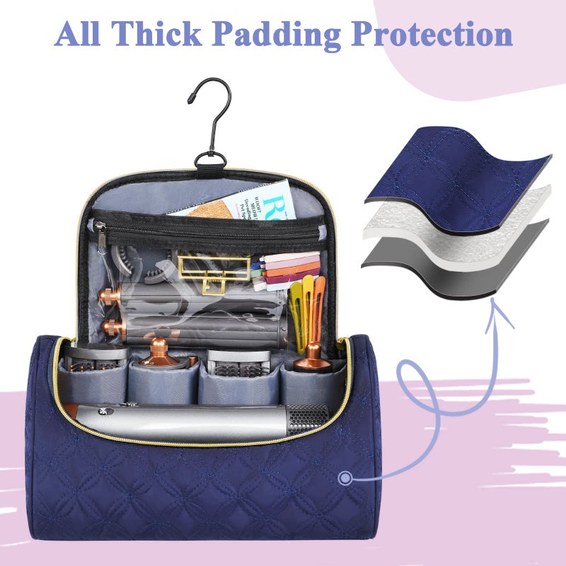 Mancro Padded Travel Case Compatible with Dyson Airwrap Complete Styler and Attachments, Portable Storage Bag with Metal Hanging Hook for Airwrap All Models, Long Barrel, Hair Curler Accessories, Blue - Image 3