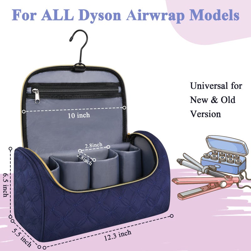 Mancro Padded Travel Case Compatible with Dyson Airwrap Complete Styler and Attachments, Portable Storage Bag with Metal Hanging Hook for Airwrap All Models, Long Barrel, Hair Curler Accessories, Blue - Image 2