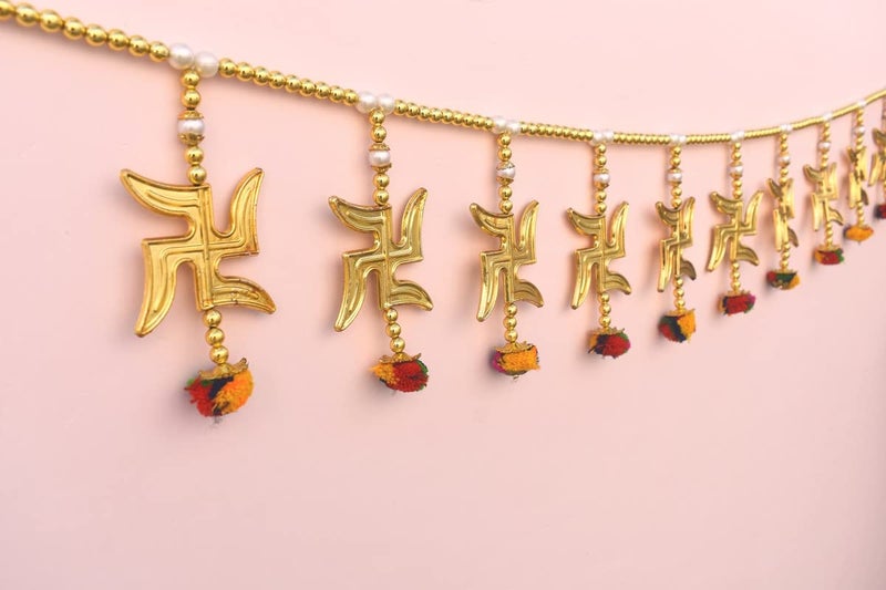 CREYENTESSwastik Thoranam For Entrance Door Latest Design Door Hangings For Home Decoration For Diwali Decoration Items Home Mandir Puja DcorNavratri Onam Pongal Pooja Room 315 Feet Pom Pom Sathiyo - Image 5