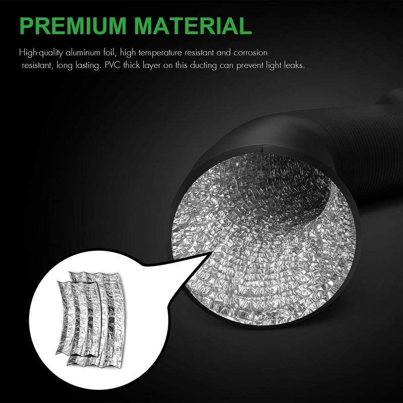 iPower 8 Inch 8 Feet Aluminum Ducting 4 Layer Protection Dryer Vent Hose for HVAC Ventilation and Exhaust with 2 Clamps Black - Image 4