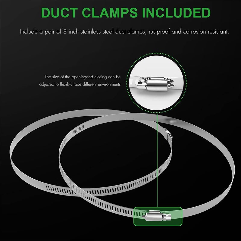 iPower 8 Inch 8 Feet Aluminum Ducting 4 Layer Protection Dryer Vent Hose for HVAC Ventilation and Exhaust with 2 Clamps Black - Image 2