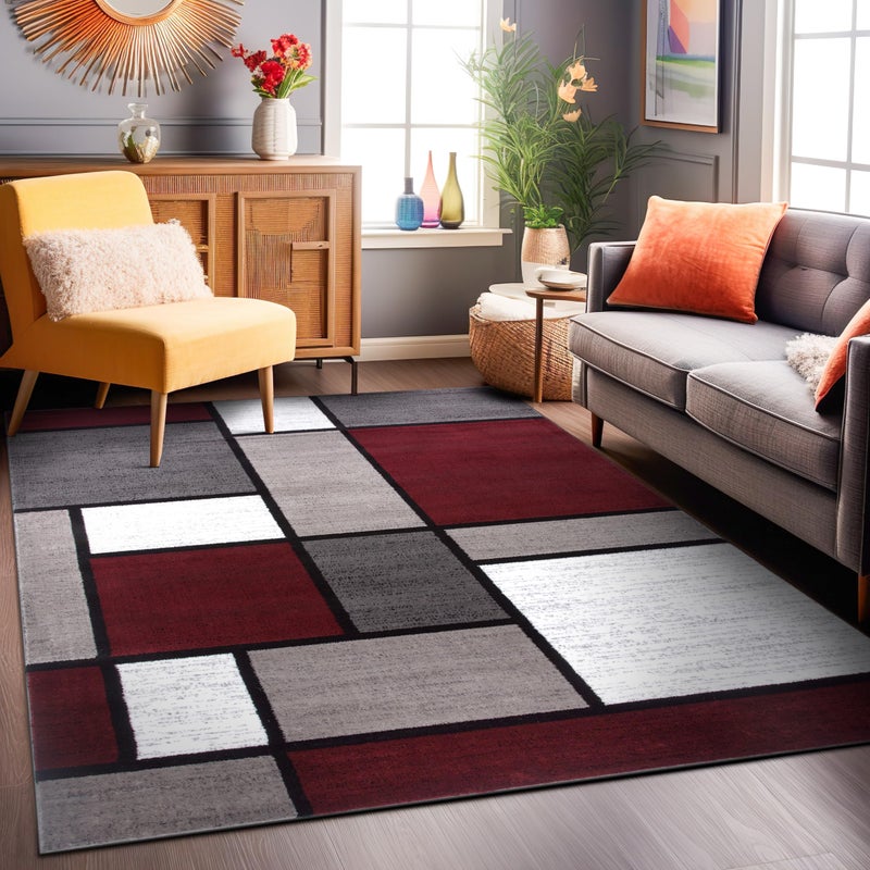 Rugshop Contemporary Modern Boxes Area Rug 9 X 12 Red