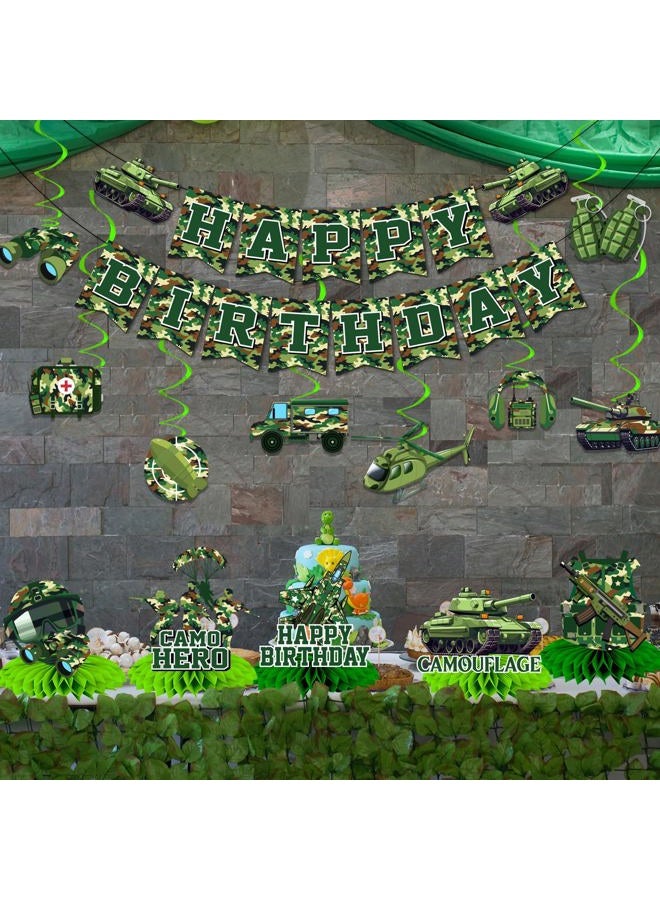 TEMYAXU Camo Birthday Party Decorations, Army Birthday Party Decorations includes Military Party Decorations Banner and Camoflage Birthday Party Decorations Hanging Swirls for Boys Birthday Party Supplies - Image 3