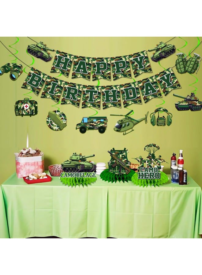 TEMYAXU Camo Birthday Party Decorations, Army Birthday Party Decorations includes Military Party Decorations Banner and Camoflage Birthday Party Decorations Hanging Swirls for Boys Birthday Party Supplies - Image 5