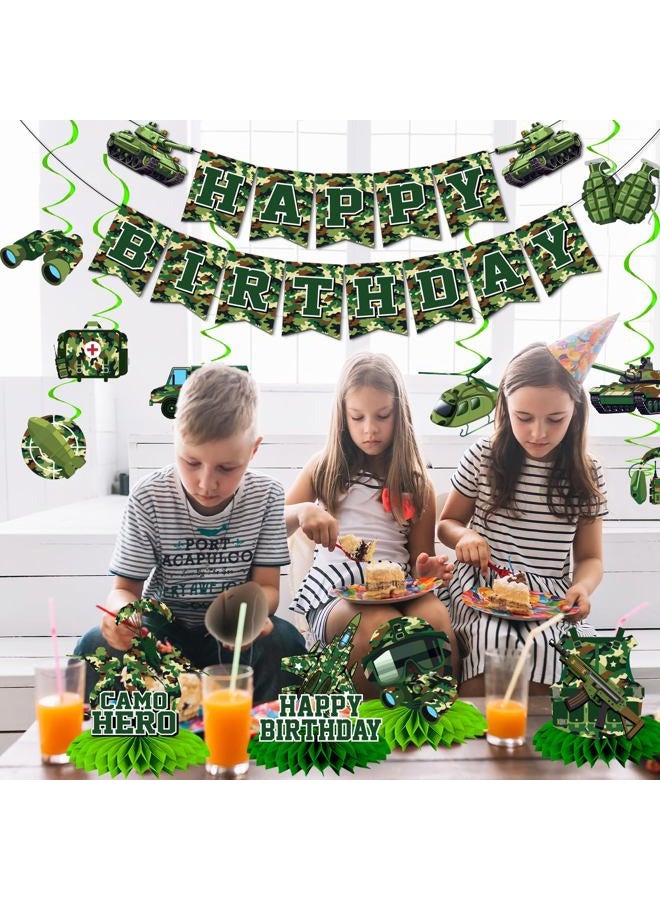 TEMYAXU Camo Birthday Party Decorations, Army Birthday Party Decorations includes Military Party Decorations Banner and Camoflage Birthday Party Decorations Hanging Swirls for Boys Birthday Party Supplies - Image 4