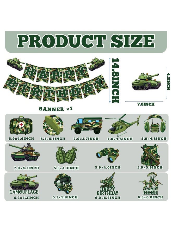 TEMYAXU Camo Birthday Party Decorations, Army Birthday Party Decorations includes Military Party Decorations Banner and Camoflage Birthday Party Decorations Hanging Swirls for Boys Birthday Party Supplies - Image 2