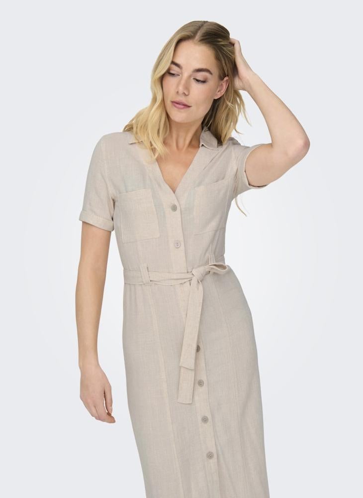 ONLY ONLSIESTA Tie Waist Short Sleeve Maxi Shirt Dress - Image 3