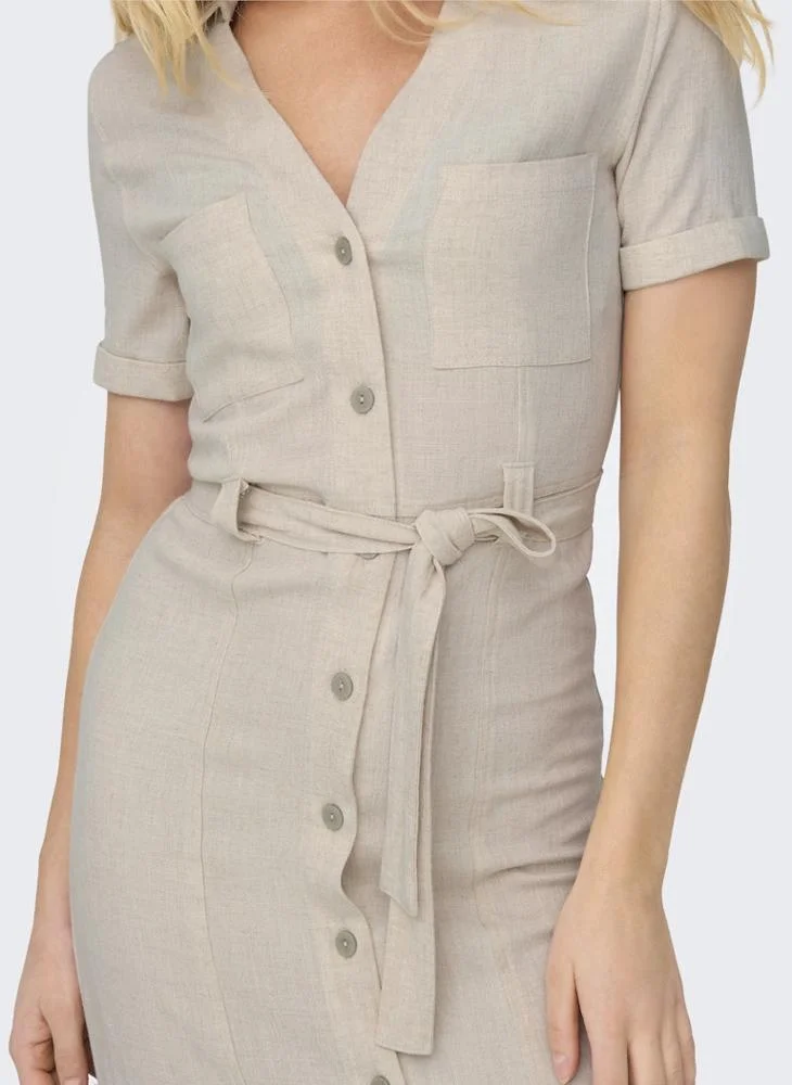 Only  ONLSIESTA Tie Waist Short Sleeve Maxi Shirt Dress for Women | Best Price UAE