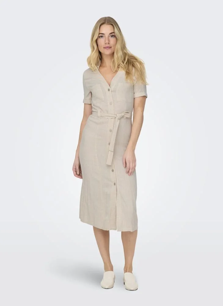 Only  ONLSIESTA Tie Waist Short Sleeve Maxi Shirt Dress for Women | Best Price UAE