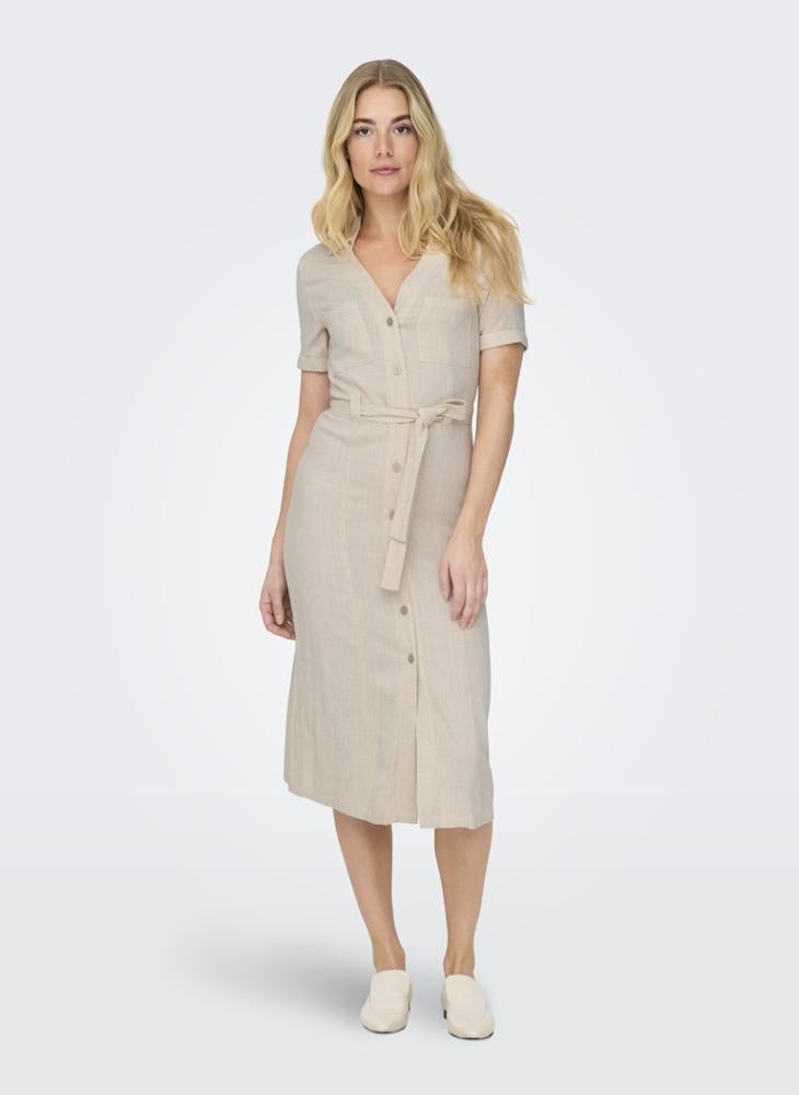 ONLY ONLSIESTA Tie Waist Short Sleeve Maxi Shirt Dress - Image 5
