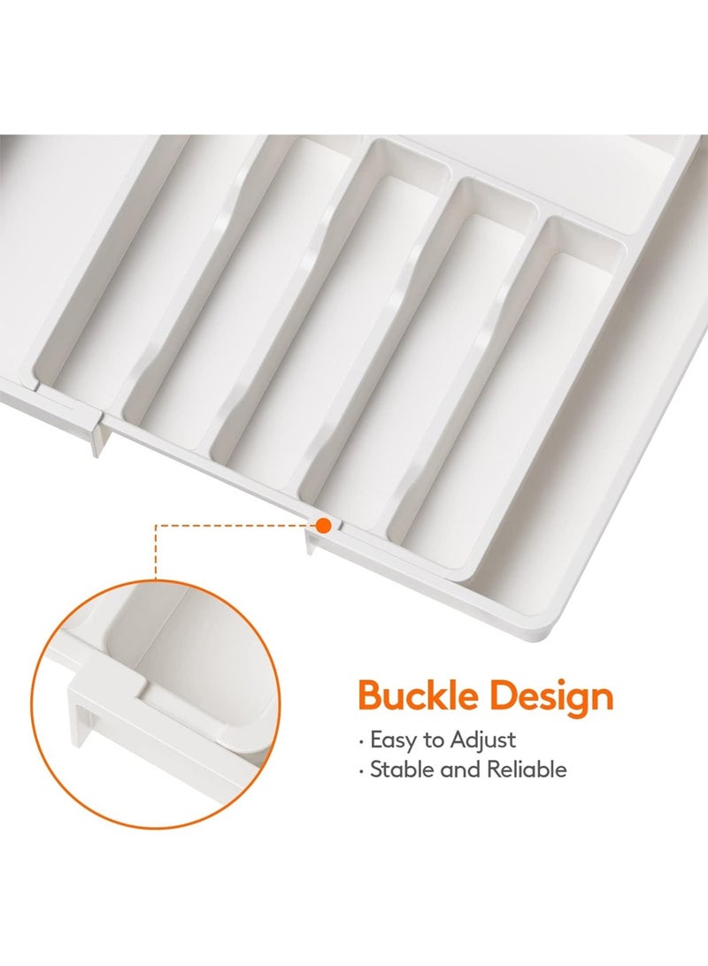 Silverware Drawer Organizer, Expandable Kitchen Utensil Tray, BPA Free Cutlery and Cutlery Holder, Adjustable Plastic Spoon Fork Knife Storage Box, Large, Stretchable Cutlery, Organizer Retracts into Shape, - Image 4