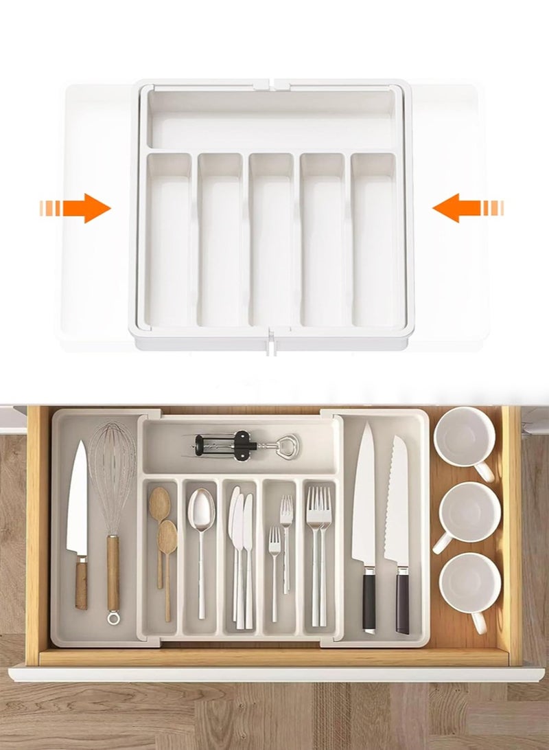 Silverware Drawer Organizer, Expandable Kitchen Utensil Tray, BPA Free Cutlery and Cutlery Holder, Adjustable Plastic Spoon Fork Knife Storage Box, Large, Stretchable Cutlery, Organizer Retracts into Shape, - Image 1