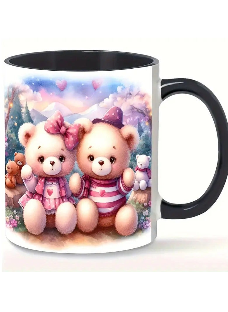راين كوب قهوة من السيراميك من RYN® Valentine Bear، 11oz - تصميم تيدي بير مزدوج الجوانب، آمن للاستخدام في غسالة الأطباق والميكروويف، مثالي للمشروبات الساخنة والباردة، هدية مثالية لعيد الميلاد، عيد الحب، - Image 1