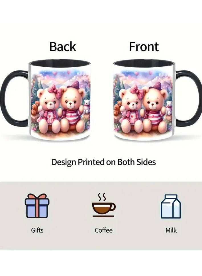 راين كوب قهوة من السيراميك من RYN® Valentine Bear، 11oz - تصميم تيدي بير مزدوج الجوانب، آمن للاستخدام في غسالة الأطباق والميكروويف، مثالي للمشروبات الساخنة والباردة، هدية مثالية لعيد الميلاد، عيد الحب، - Image 3