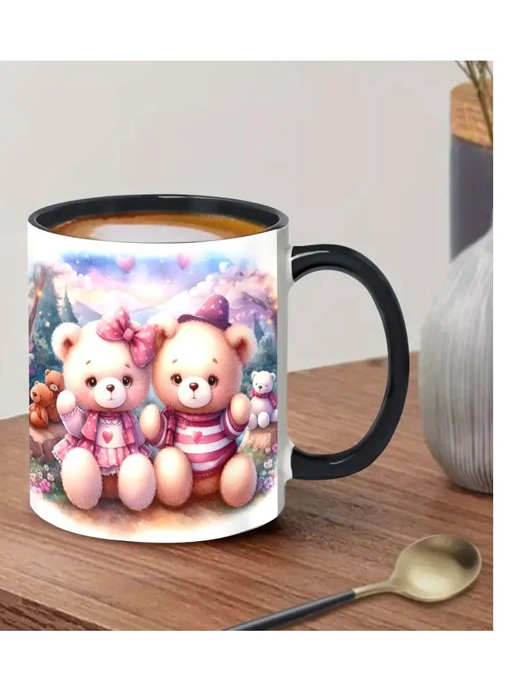 راين كوب قهوة من السيراميك من RYN® Valentine Bear، 11oz - تصميم تيدي بير مزدوج الجوانب، آمن للاستخدام في غسالة الأطباق والميكروويف، مثالي للمشروبات الساخنة والباردة، هدية مثالية لعيد الميلاد، عيد الحب، - Image 4