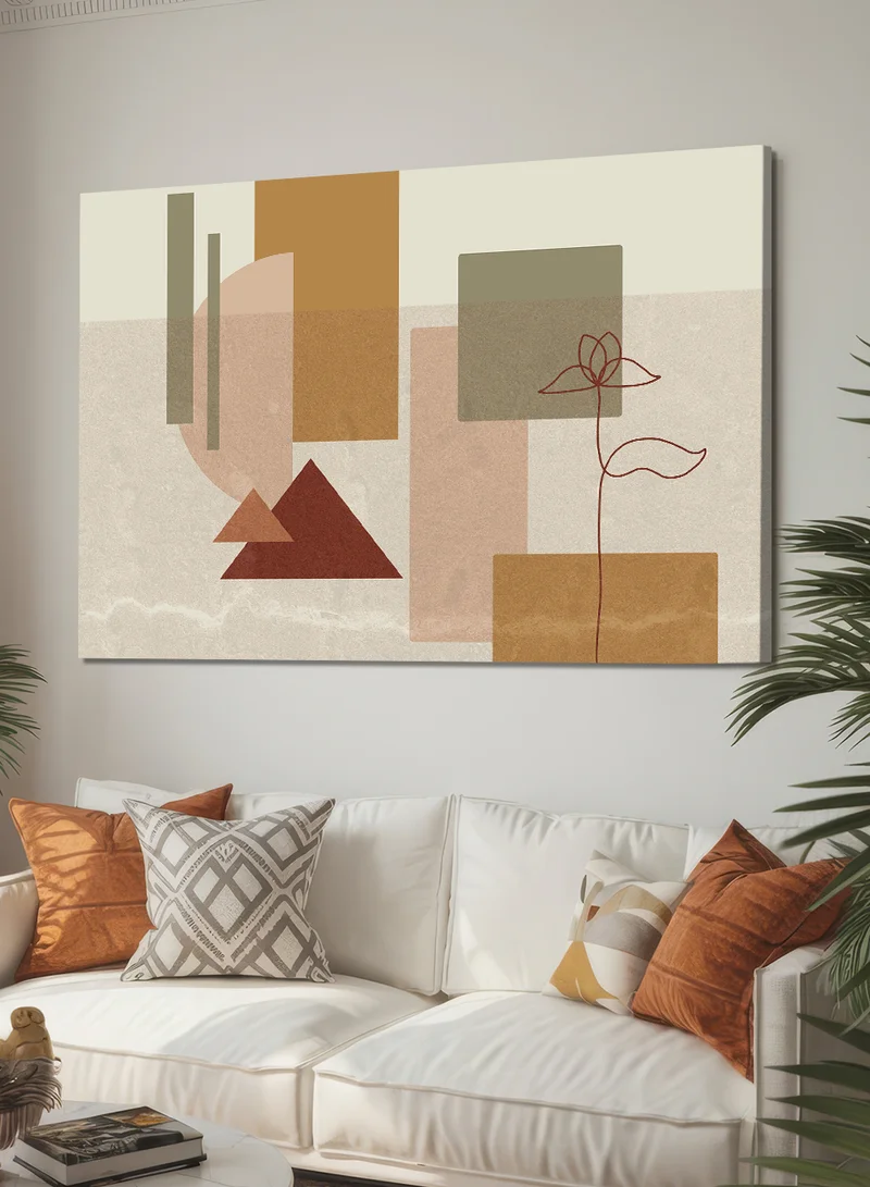 LOWHA Canvas Wall Art Stretched Over Wooden Frame with Geometric and Flower Shapes Design