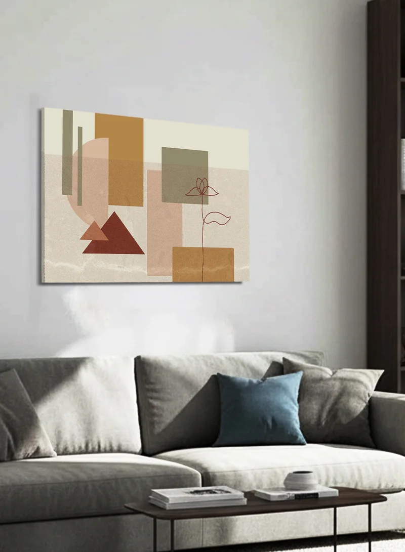 LOWHA Canvas Wall Art Stretched Over Wooden Frame with Geometric and Flower Shapes Design