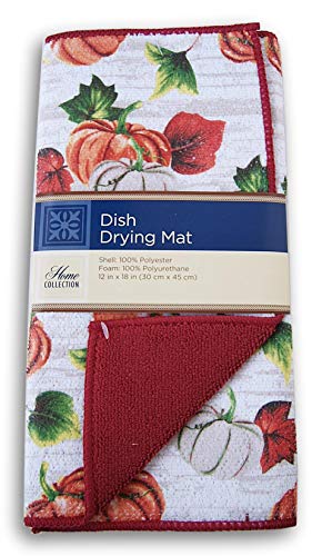 Home Collection Autumn Pumpkin Patterned Dish Drying Mat 12x18 Inches