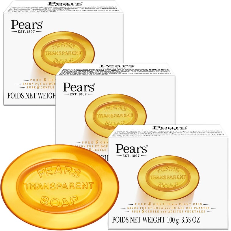 Pears Soap, Pure & Gentle with Natural Oils, 3-Pack â€“ Transparent Amber Glycerin Soap for Pampered, Glowing Skin, 3.53 Oz Ea - Image 1