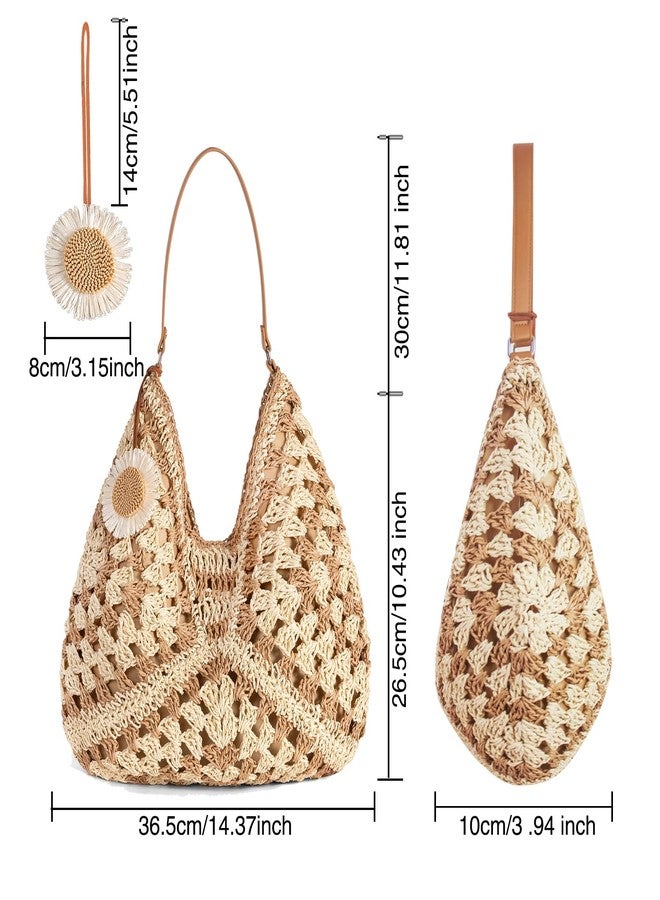 iSamzan Women's Straw Beach Bag: Vintage Hobo Shoulder Tote - 2025 Woven Handmade Summer Bag for Travel & Vacation, Khaki - Image 3