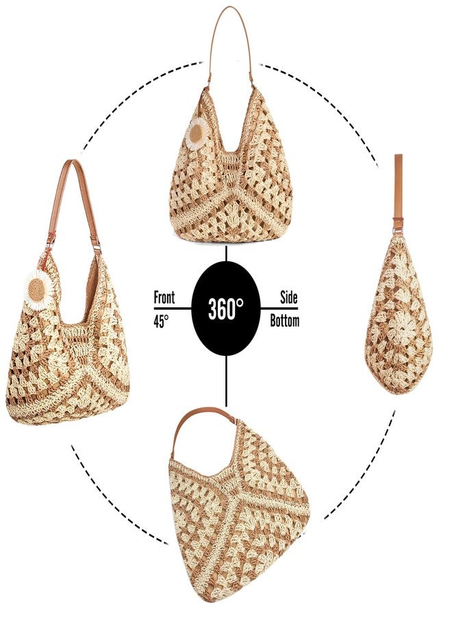 iSamzan Women's Straw Beach Bag: Vintage Hobo Shoulder Tote - 2025 Woven Handmade Summer Bag for Travel & Vacation, Khaki - Image 5