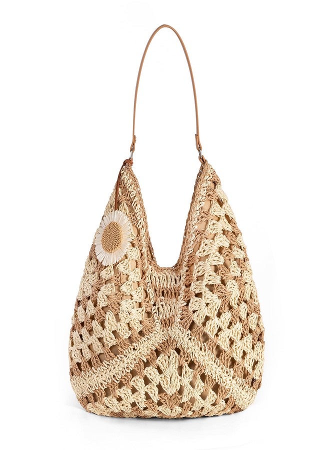iSamzan Women's Straw Beach Bag: Vintage Hobo Shoulder Tote - 2025 Woven Handmade Summer Bag for Travel & Vacation, Khaki - Image 1