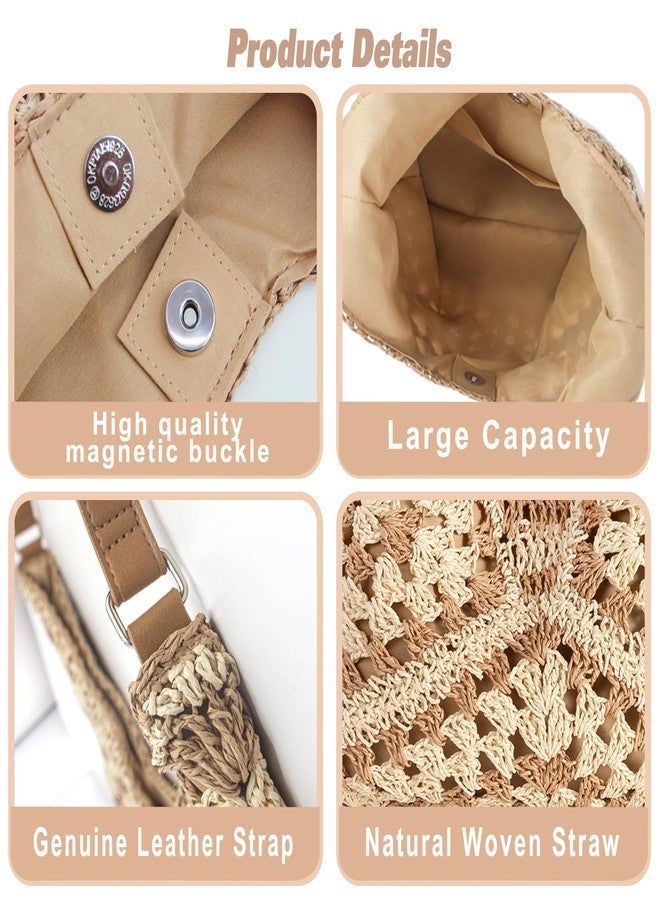 iSamzan Women's Straw Beach Bag: Vintage Hobo Shoulder Tote - 2025 Woven Handmade Summer Bag for Travel & Vacation, Khaki - Image 4