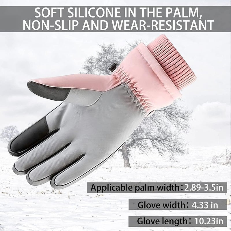 HZYH Women Winter Ski Gloves, Waterproof Windproof Snow Gloves with Touchscreen Fingers, Warm Pink Black Snowboard Gloves for Outdoor Sports, One  Size - Image 2
