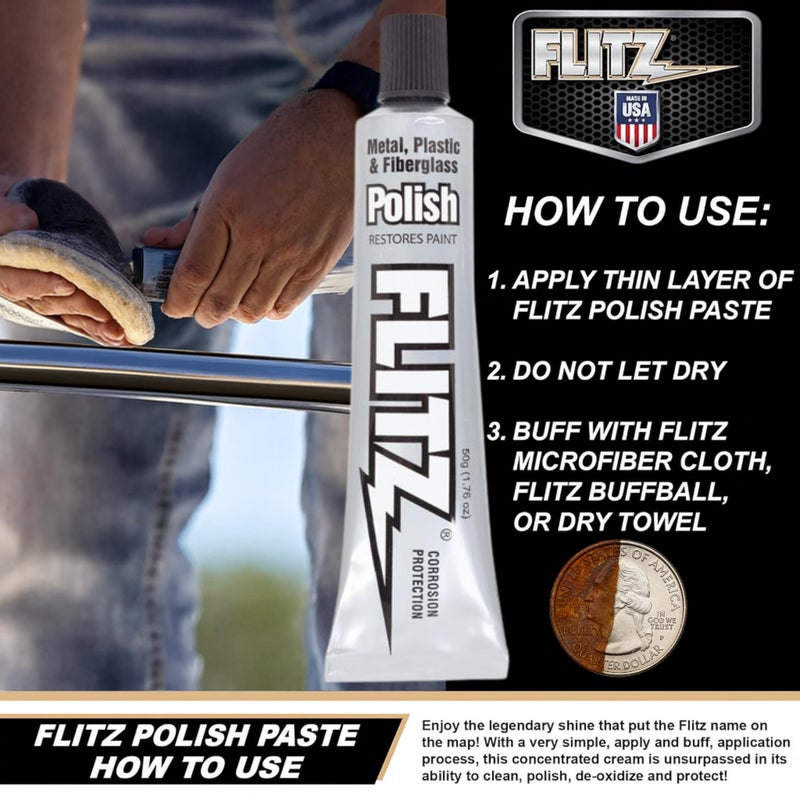 Flitz Multi-Purpose Metal Polish Paste - 1.76oz Tube of USA-Made Chrome Polish - Works on Stainless Steel, Aluminum, Plastic, Jewelry and Cars - Non-Abrasive Cleaner & Rust Remover (1 Pack) - Image 2