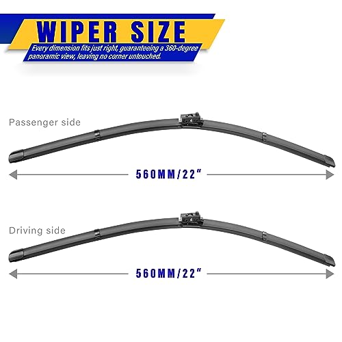 Rooppa 2 wipers Replacement for 2015-2020 MBZ C class and GLC class W205 C205 A205, Windshield Wiper Blades Original Equipment Replacement - 22"/22" (Set of 2) - Image 2