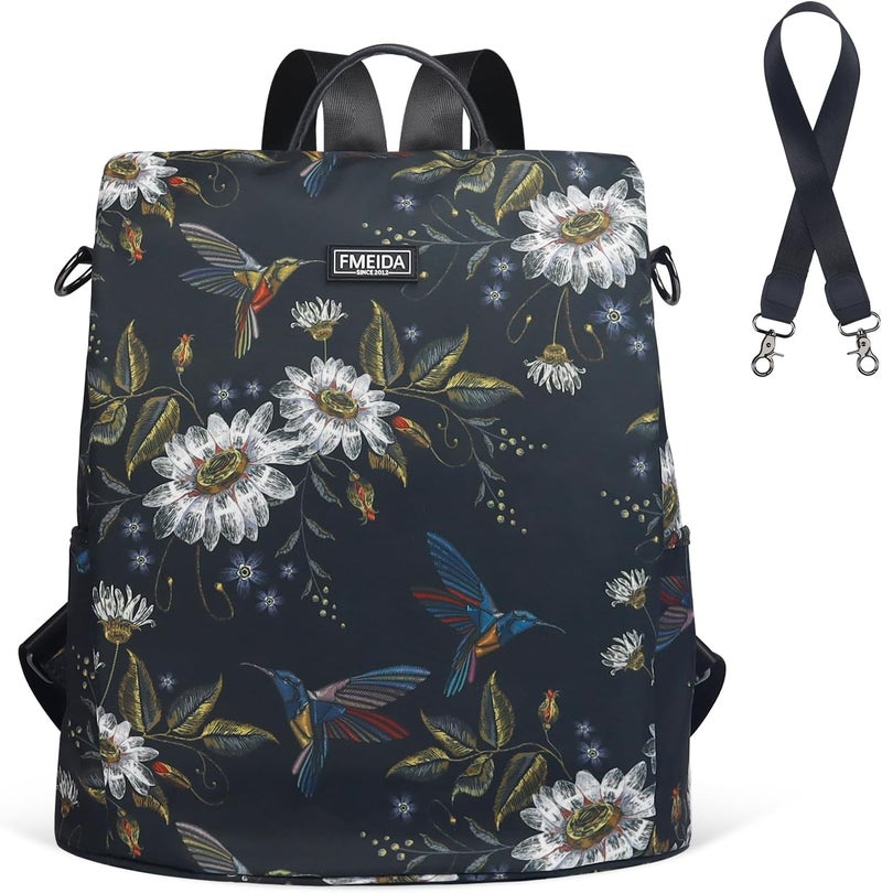 Fmeida Backpack Purse for Women Travel Anti-Theft Backpack Nylon Waterproof Daypack Fashion College Bookbag Cute Hummingbird - Image 1