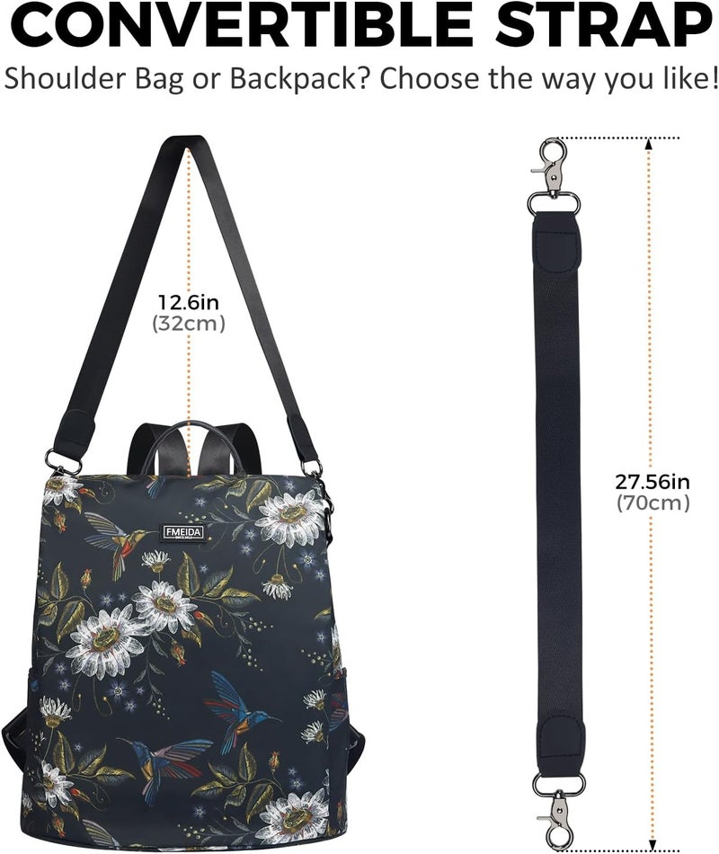 Fmeida Backpack Purse for Women Travel Anti-Theft Backpack Nylon Waterproof Daypack Fashion College Bookbag Cute Hummingbird - Image 4