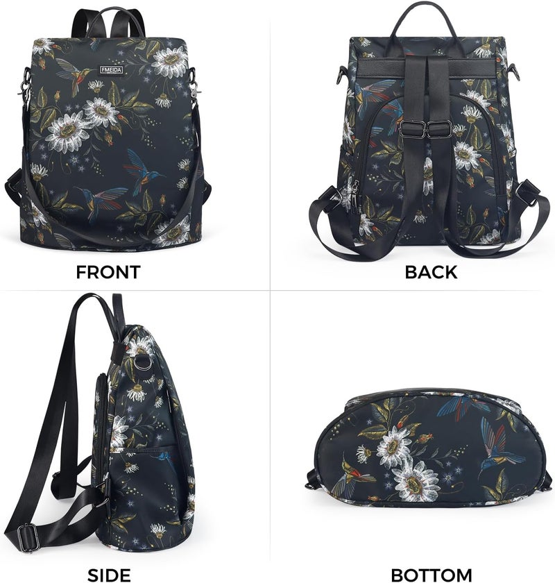 Fmeida Backpack Purse for Women Travel Anti-Theft Backpack Nylon Waterproof Daypack Fashion College Bookbag Cute Hummingbird - Image 3