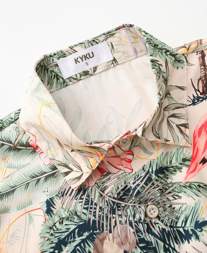 KYKU Hawaiian Shirt for Men: Clothing Short Sleeve Button Flamingos Beige 2XL - Image 4