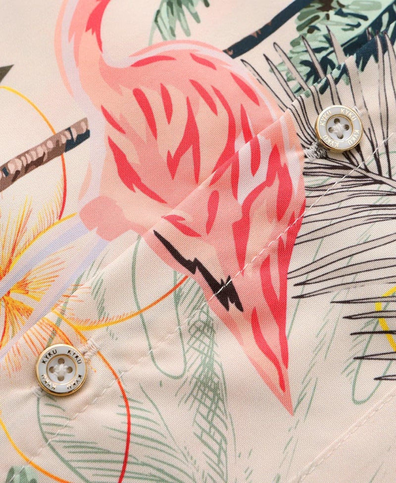 KYKU Hawaiian Shirt for Men: Clothing Short Sleeve Button Flamingos Beige 2XL - Image 5