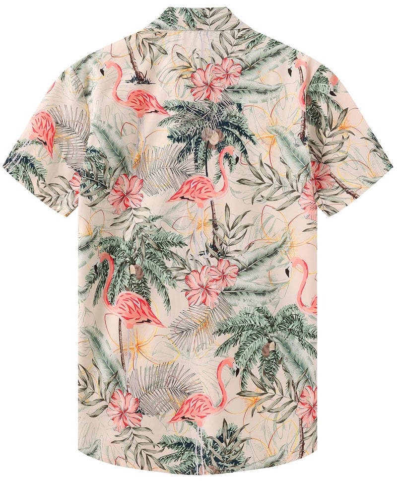 KYKU Hawaiian Shirt for Men: Clothing Short Sleeve Button Flamingos Beige 2XL - Image 3