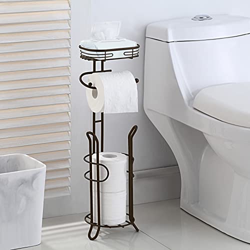 SunnyPoint Bathroom Heavyweight Toilet Tissue Paper Roll Storage Holder Stand with Reserve and Shelve, The Reserve Area Has Enough Space to Store Mega Rolls. (Bronze) - Image 3