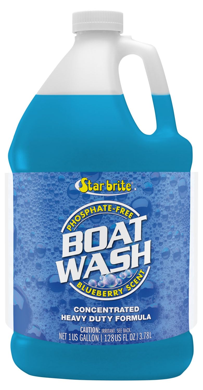 Star Brite غسيل قوارب ستار برايت المركز - تركيبة قوية وغير مائلة للخطوط لأسطح القوارب، السطح، الكروم والتجهيزات - رائحة التوت الأزرق الطازج - 128 أونصة غالون (080400) - Image 1