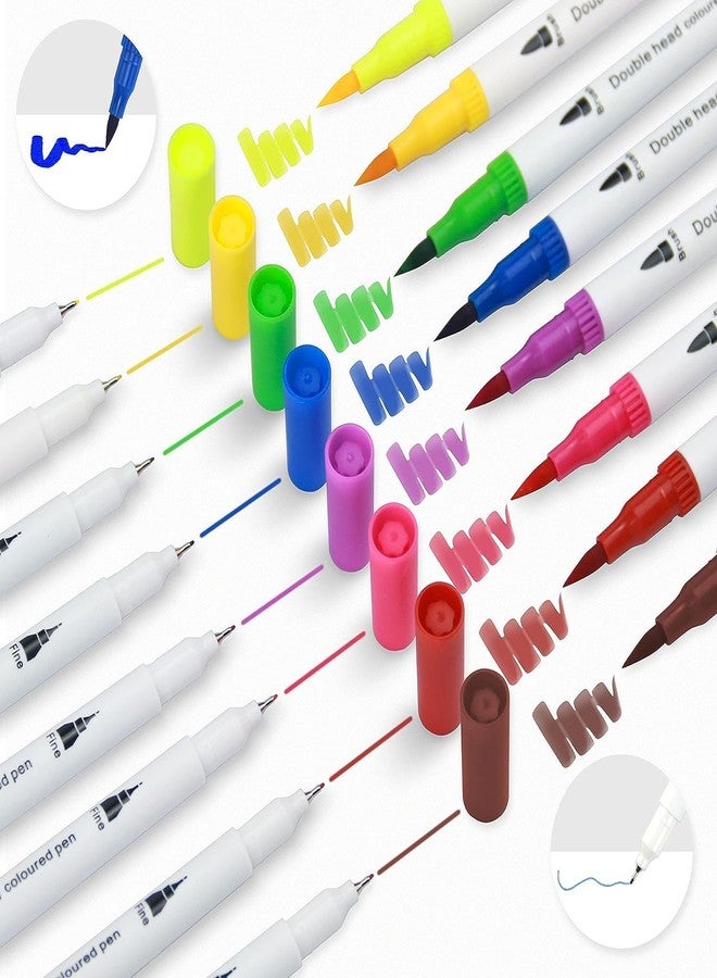 Qatalitic Set of 12 Dual Tip Brush Marker Pens, Brush Tip with Fine Liner 0.4 mm and Markers Pen with 1-2 mm Tip, Double Ended Painting Pen, Used for Drawing, Sketching - Image 5