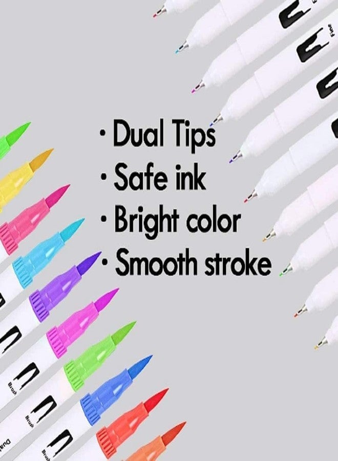 Qatalitic Set of 12 Dual Tip Brush Marker Pens, Brush Tip with Fine Liner 0.4 mm and Markers Pen with 1-2 mm Tip, Double Ended Painting Pen, Used for Drawing, Sketching - Image 2