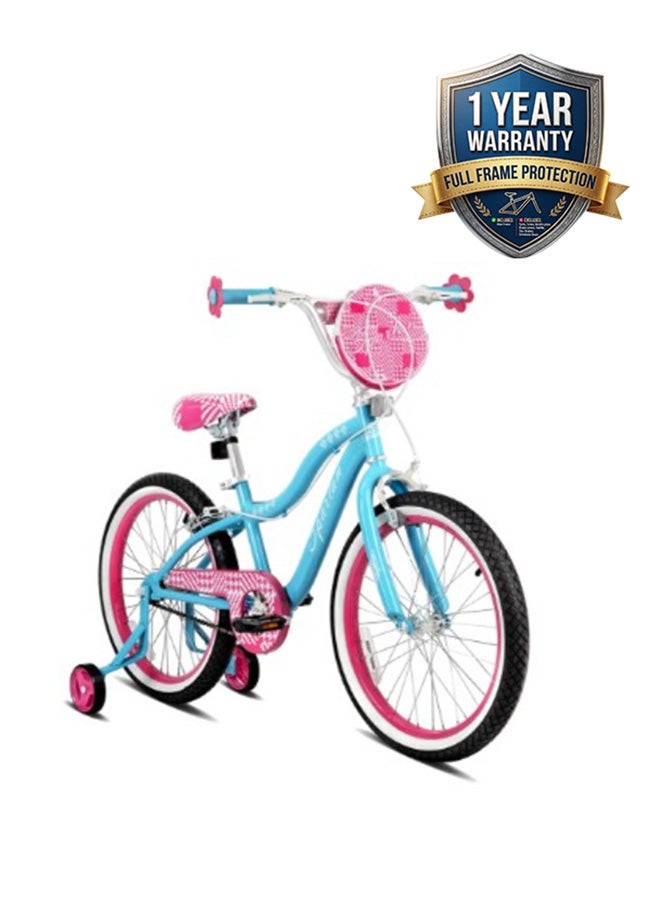 Spartan | 20" Serena Girls Bicycle with Training Wheels | Steel Frame, Adjustable Seat & Handlebar, Rear Mudguard | Big Bike for | Teal & Pink with Flowers & Step-Through Frame | SP-3260 | Teal & Pink | Ages 6 to 9 - Image 1