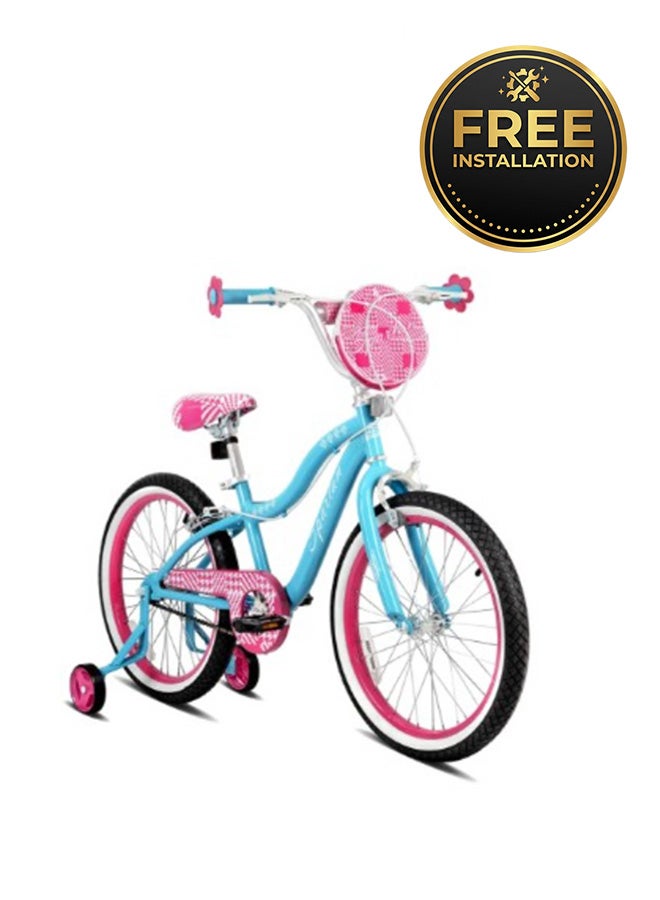 Spartan | 20" Serena Girls Bicycle with Training Wheels | Steel Frame, Adjustable Seat & Handlebar, Rear Mudguard | Big Bike for | Teal & Pink with Flowers & Step-Through Frame | SP-3260 | Teal & Pink | Ages 6 to 9 - Image 1