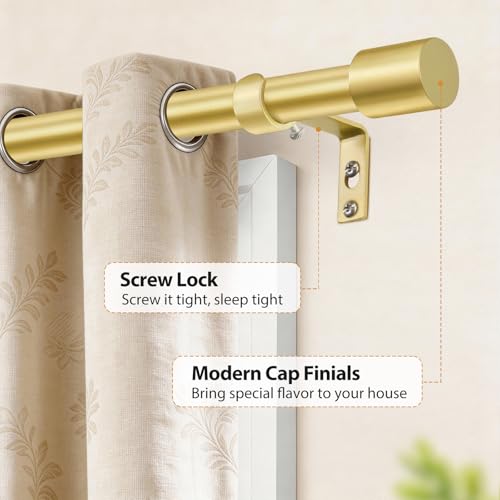 TONIAL Curtain Rods 2 pack, Telescoping Splicing 3/4 Drapery Rod 32 to 86 Inch(2.6 to 7.2 ft), Decorative Single Curtain Rods for Windows with Modern Cap Finial, Antique Gold - Image 3